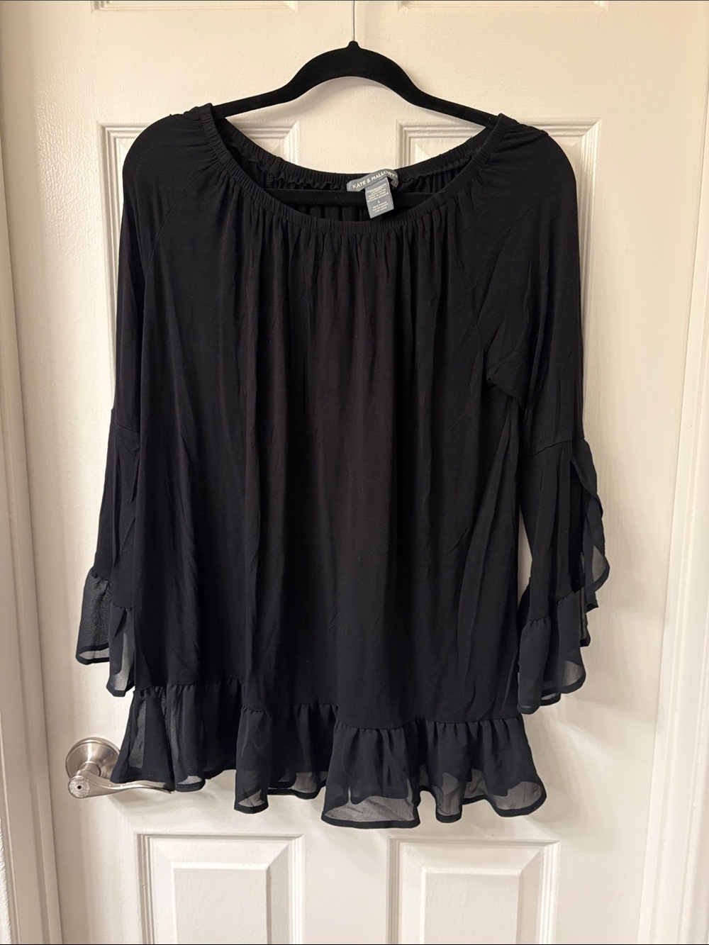 Kate & Mallory Black Ruffle-Hem Peasant Blouse